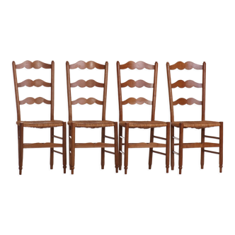 4 Rustic style mulched chairs handcrafted countryside circa 1970