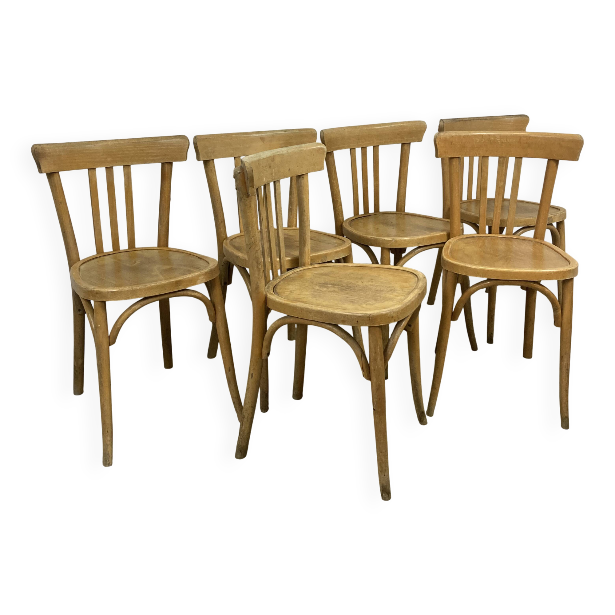 Série de 6 chaises bistrot en bois courbé