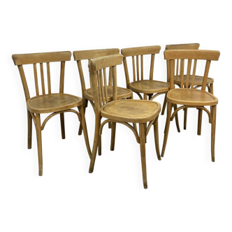 Série de 6 chaises bistrot en bois courbé