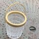Whiskey carafe and ice bucket in transparent glass and meta handle, gilded brass, diamond pattern