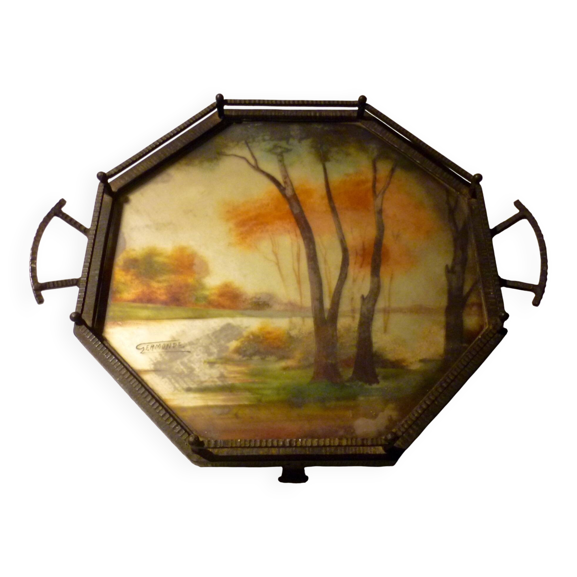 Art Deco hammered iron plateau or centrepiece table signed Germonde.