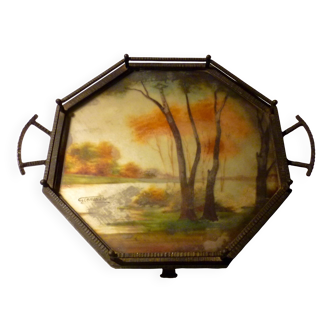 Art Deco hammered iron plateau or centrepiece table signed Germonde.