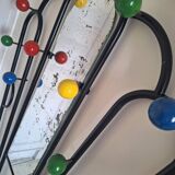 Vintage wooden and metal cloakroom, antique coat rack for entrance hall