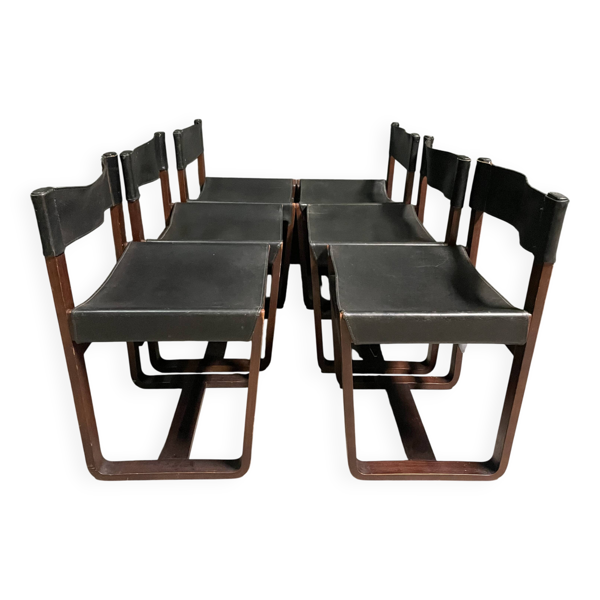 Set of 6 Gunther Hoffstead  Leather, Rosewood chairs for Uniflex