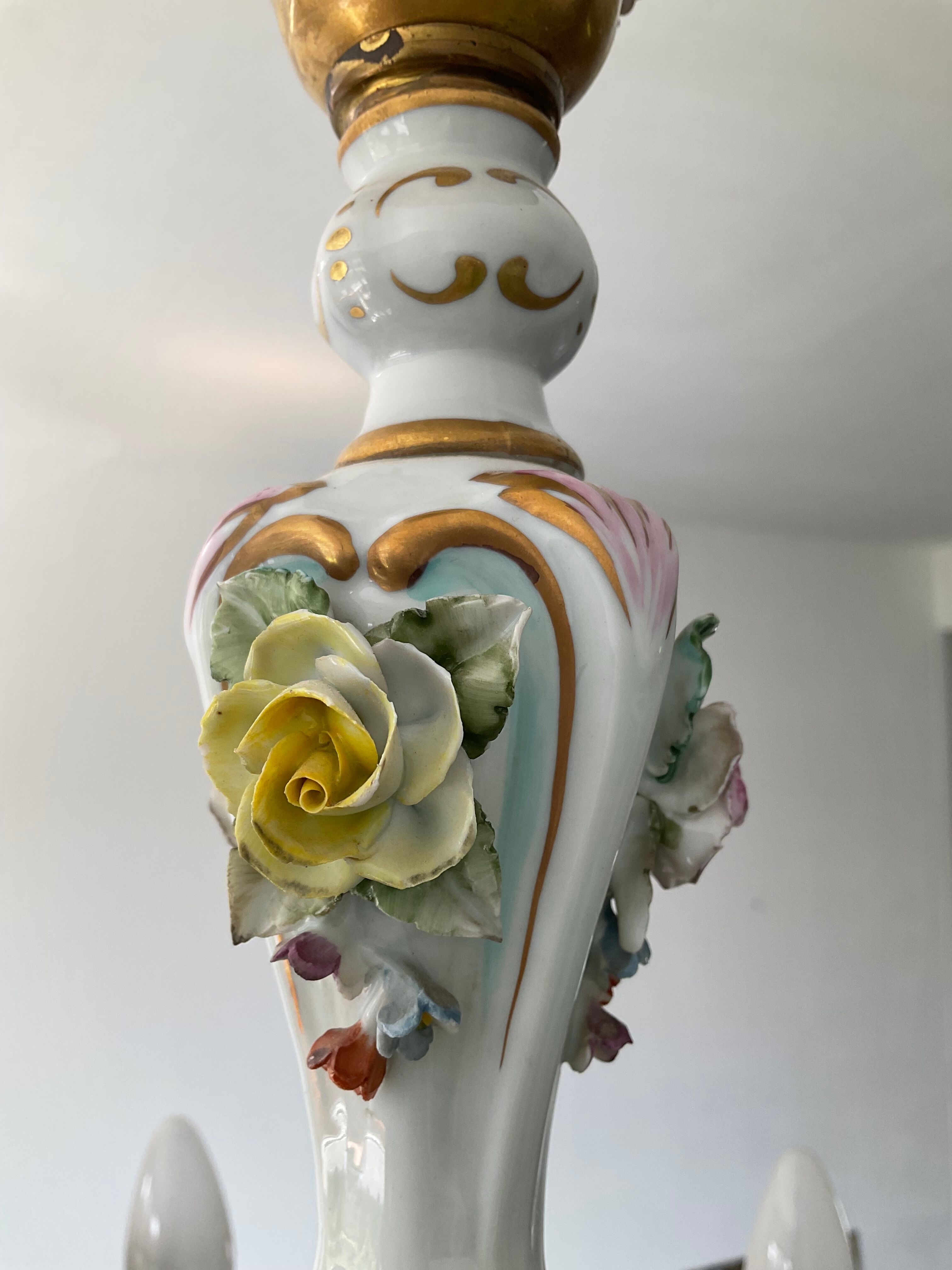 Old chandelier Capodimonte porcelain Italy 6 arms