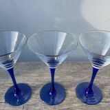 6 coupes à cocktails en verre bleu 1980