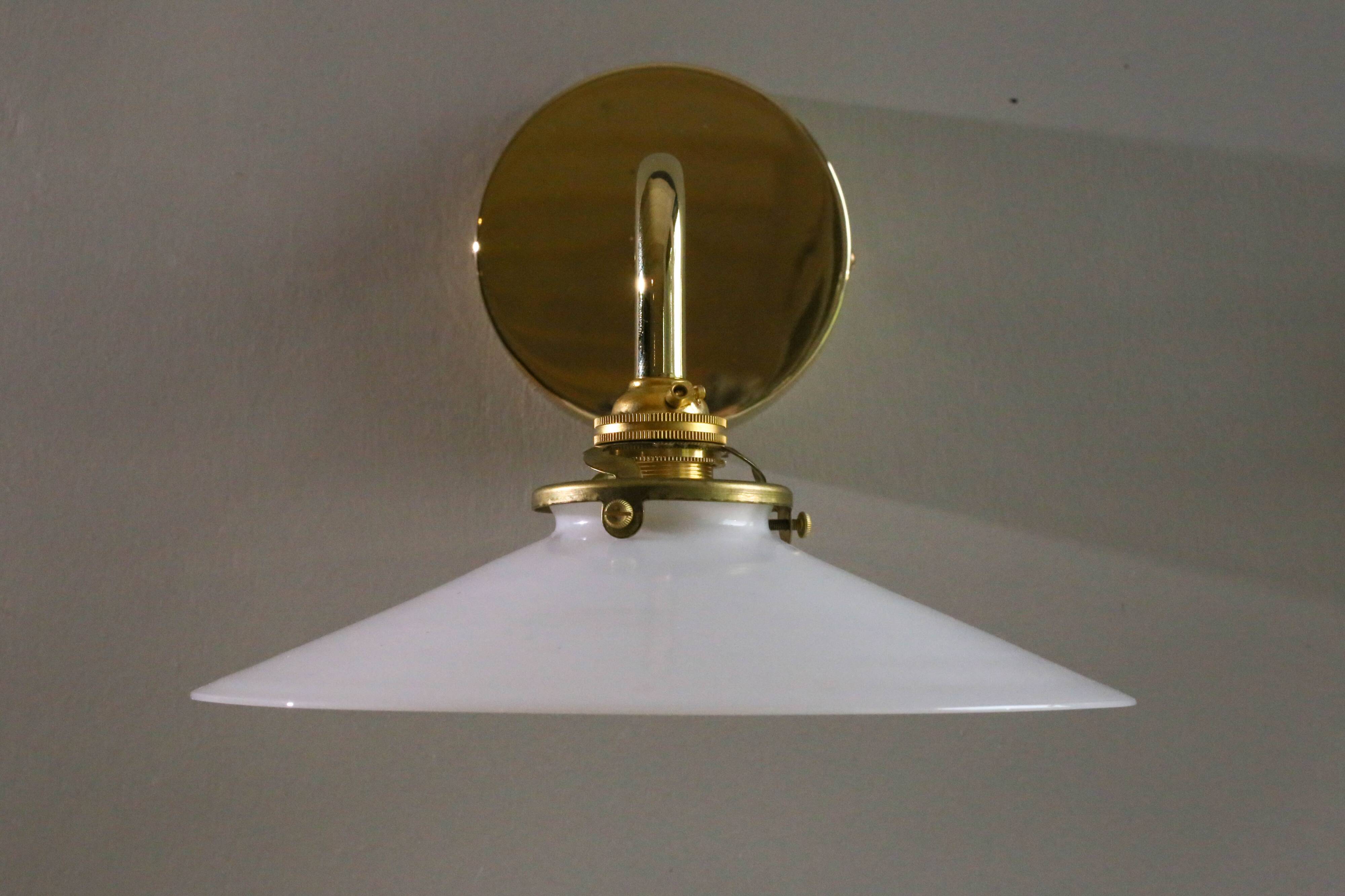 White opaline wall light - brass socket and metal support