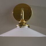 White opaline wall light - brass socket and metal support