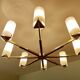 Grande suspension scandinave, teck, laiton et verre