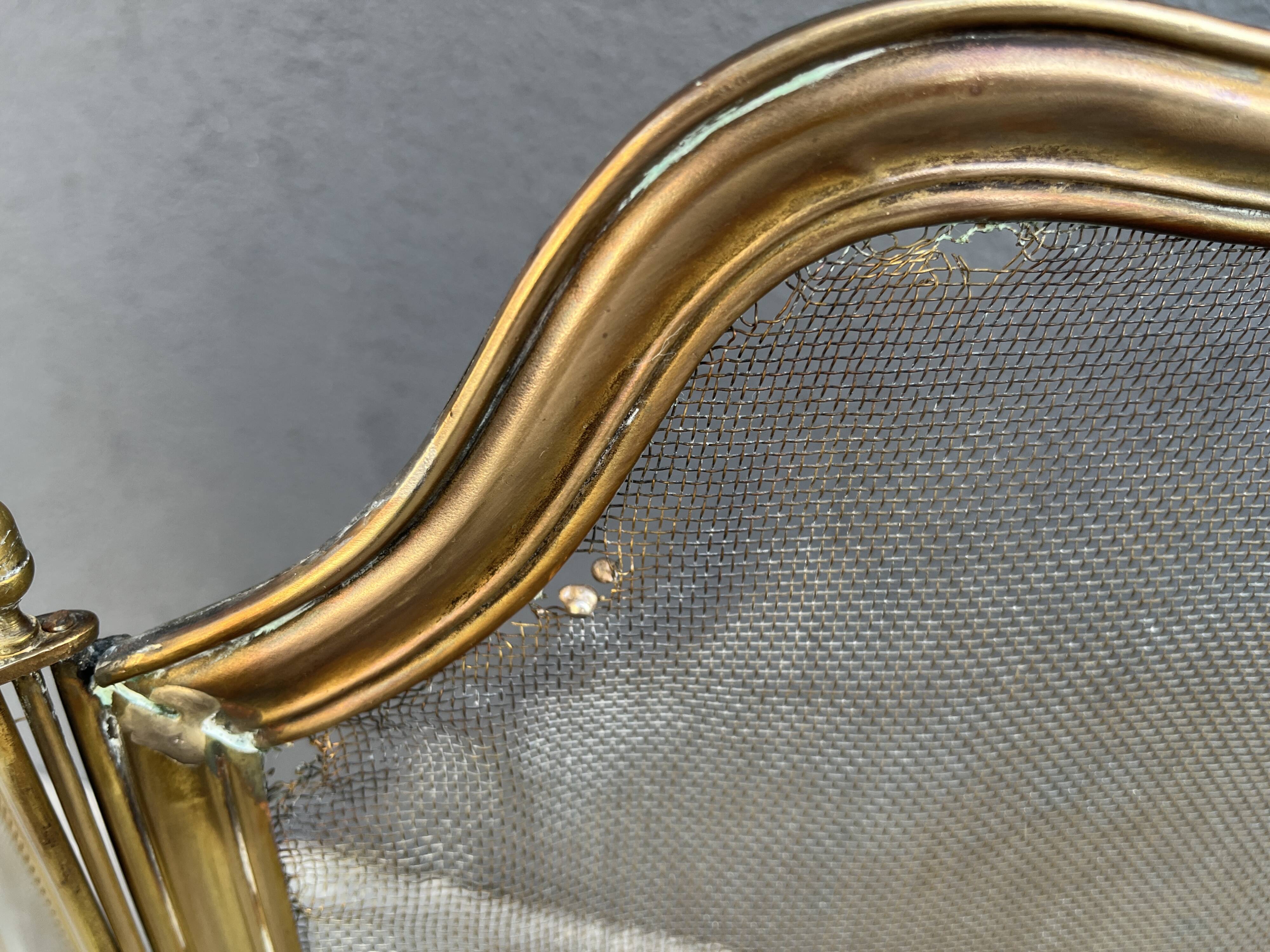 19th-century fireplace screen by Bouhon Frères in brass