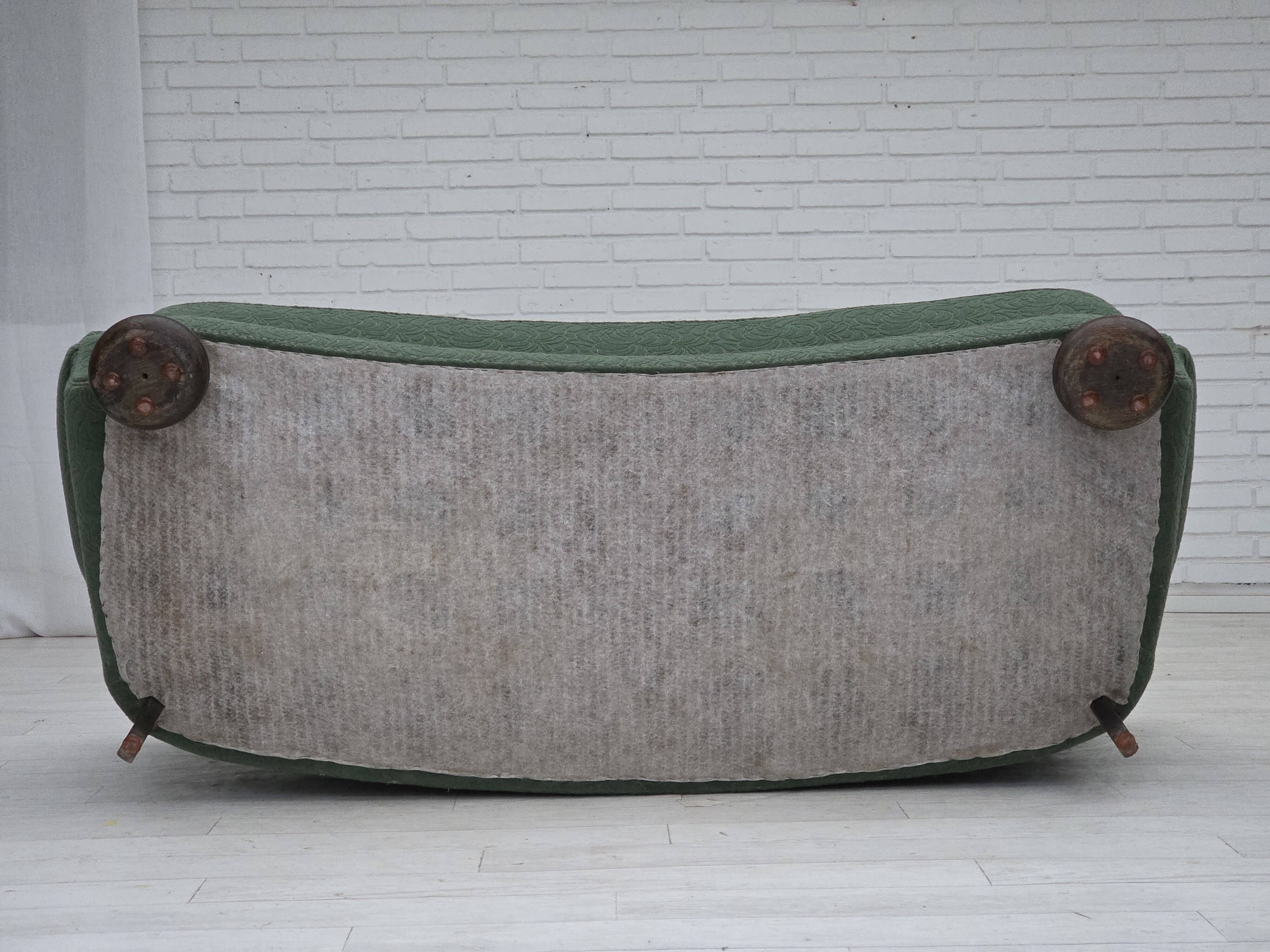 1960s, Danish 3-seater sofa, green furniture wool, oak wood.