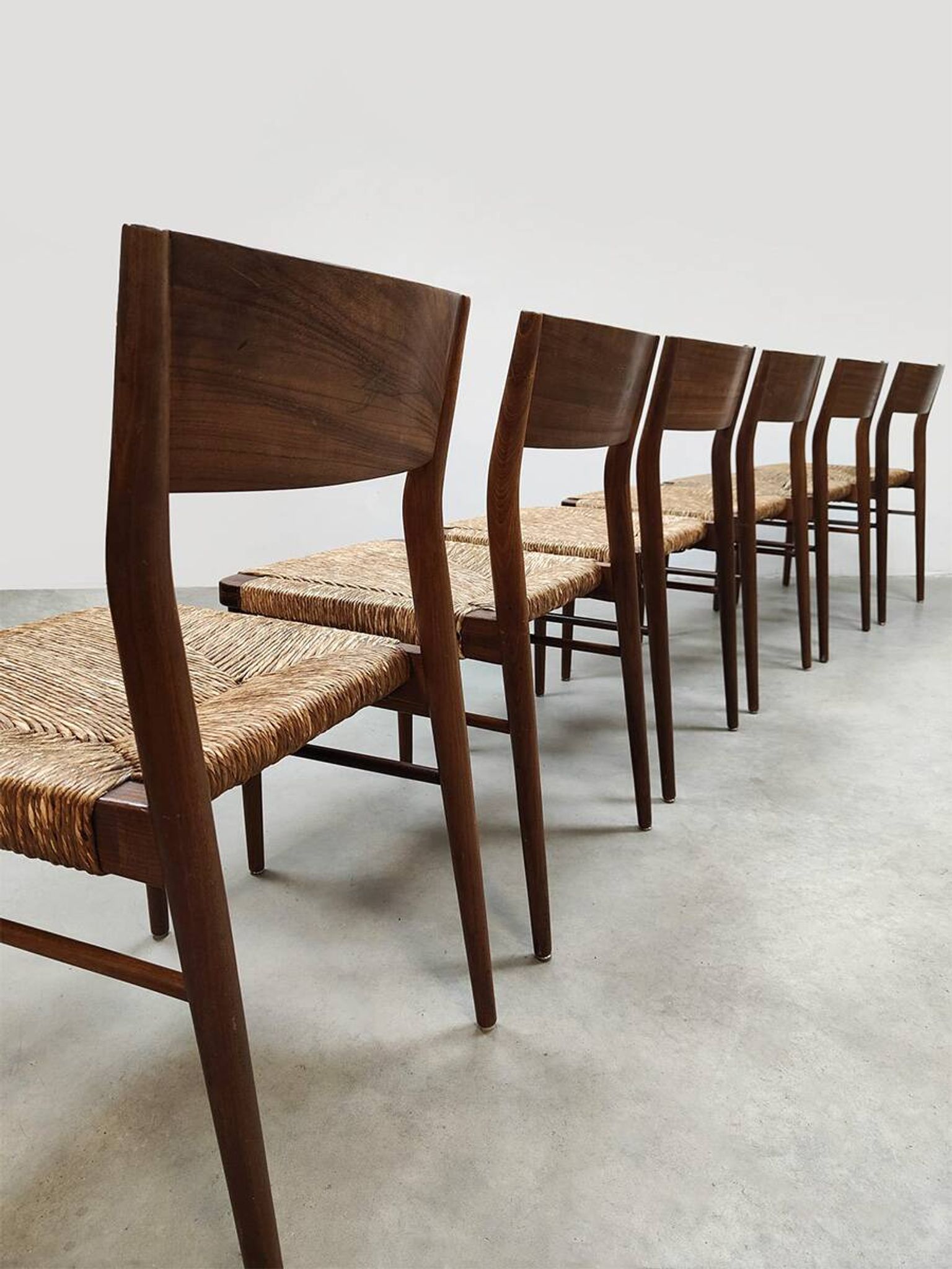 Wilkhahn vintage teak papercord dining chairs Georg Leowald model 351