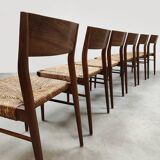 Wilkhahn vintage teak papercord dining chairs Georg Leowald model 351