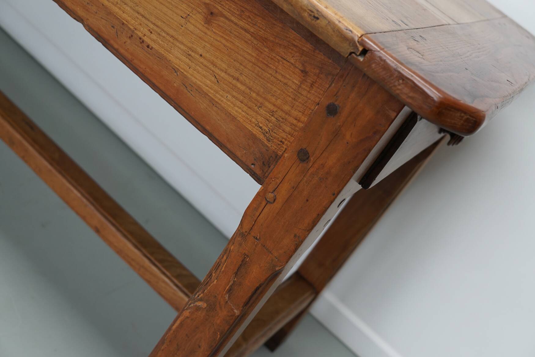 Antique elm 19th century french rustic farmhouse dining table