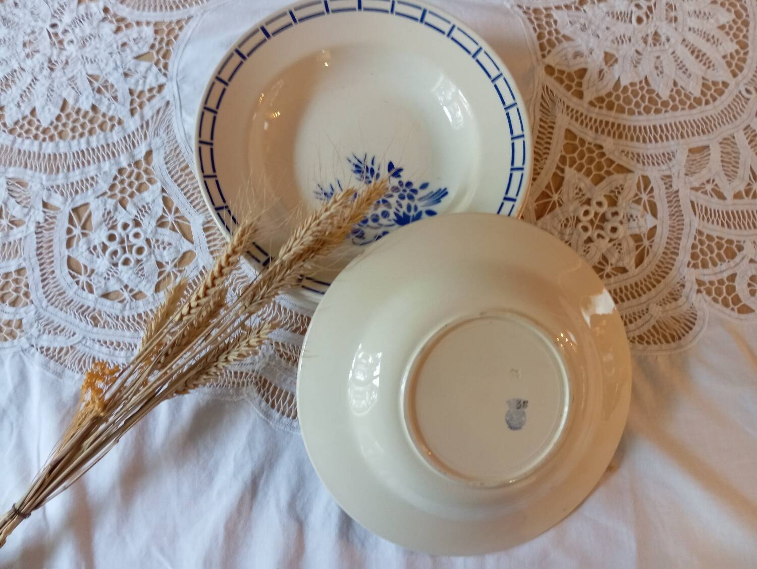 6 old plates 1920/30 Badonviller, blue decor