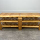 Pair of curved wooden entrance benches 1980
