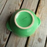 Ancient Bowl with Ears in Green Faience signed Sarreguemines