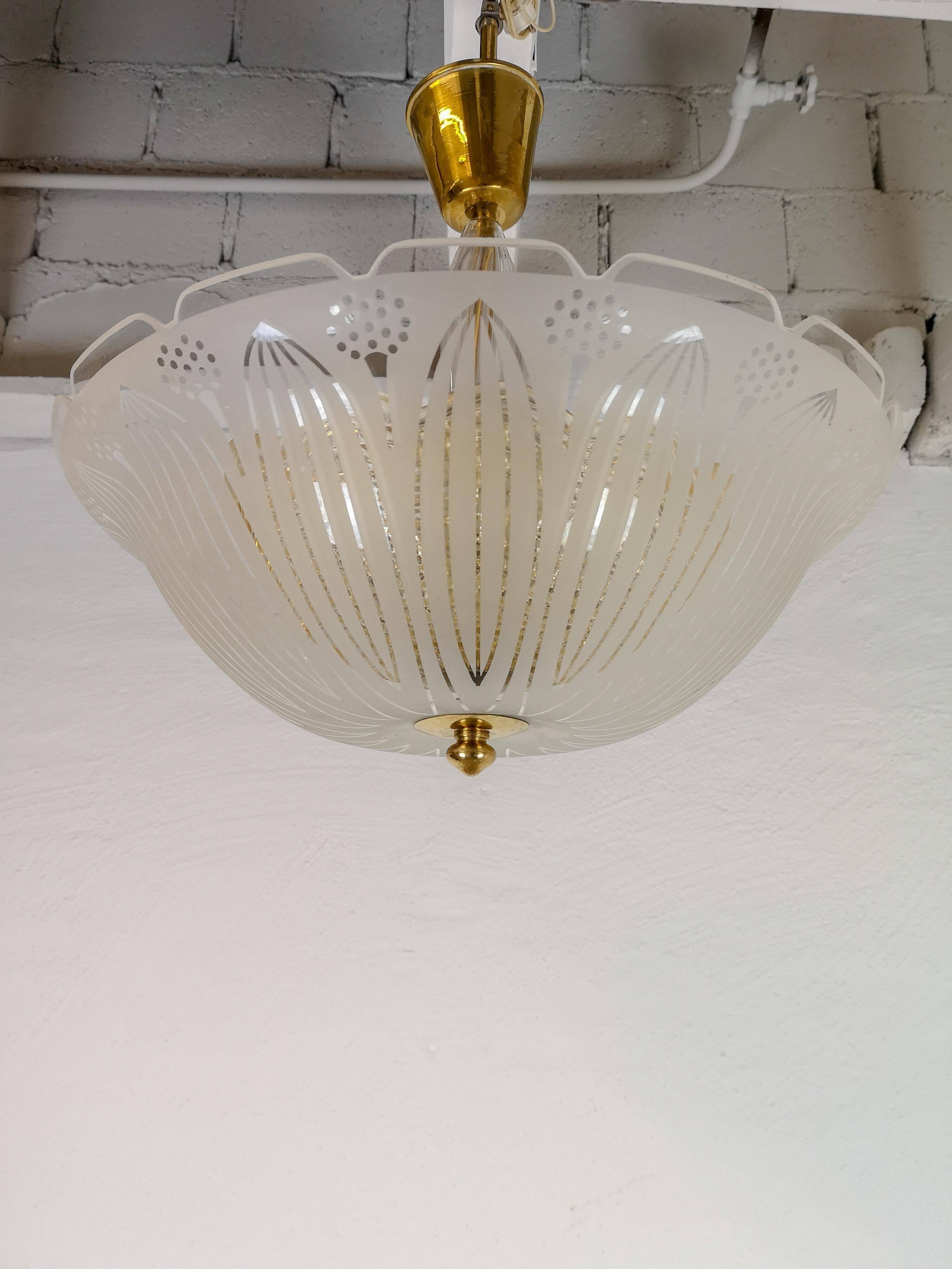 Large Swedish textured glass pendant light Orrefors
