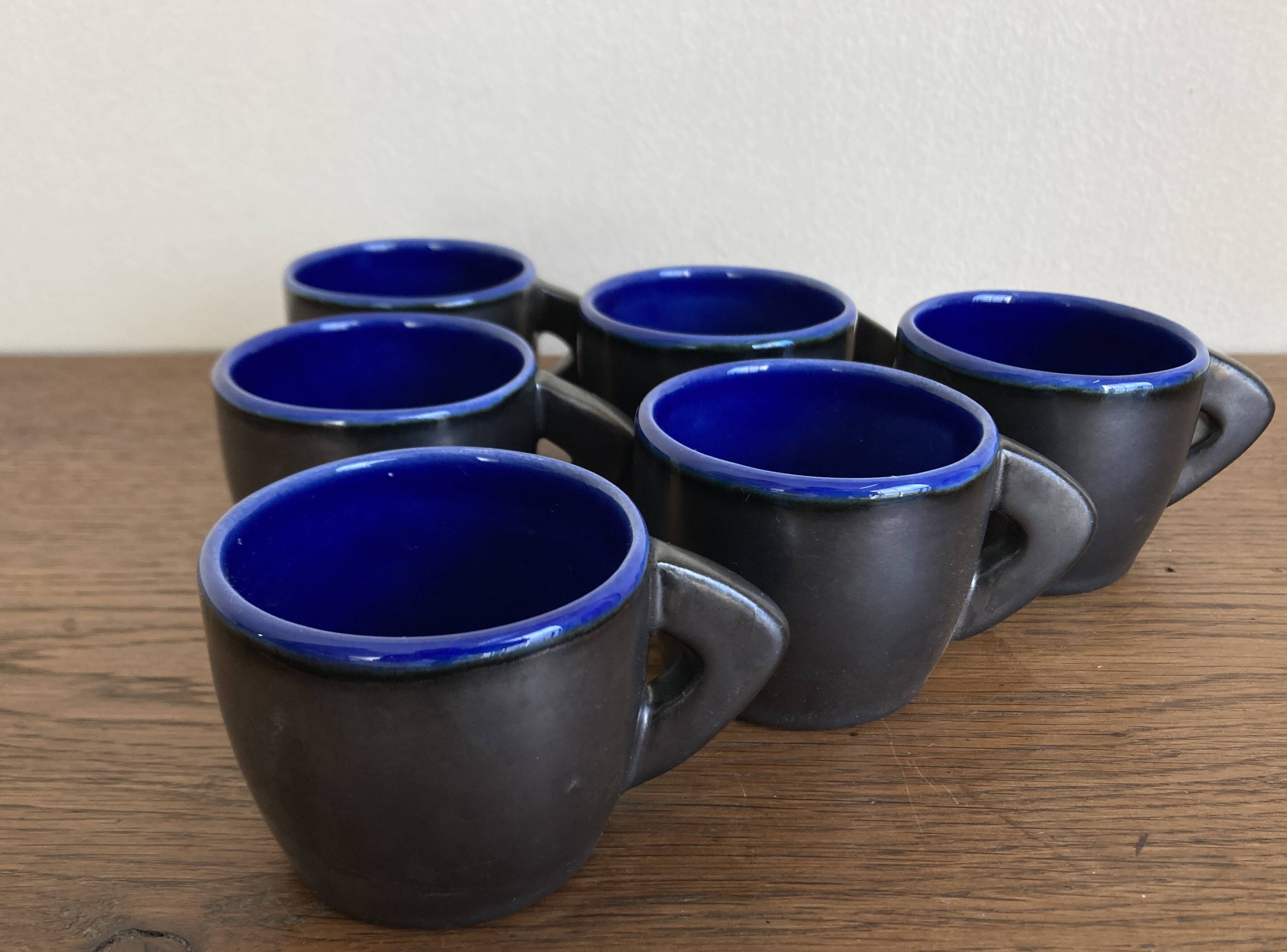 Set of 6 mid century pop 1960s glazed earthenware cups