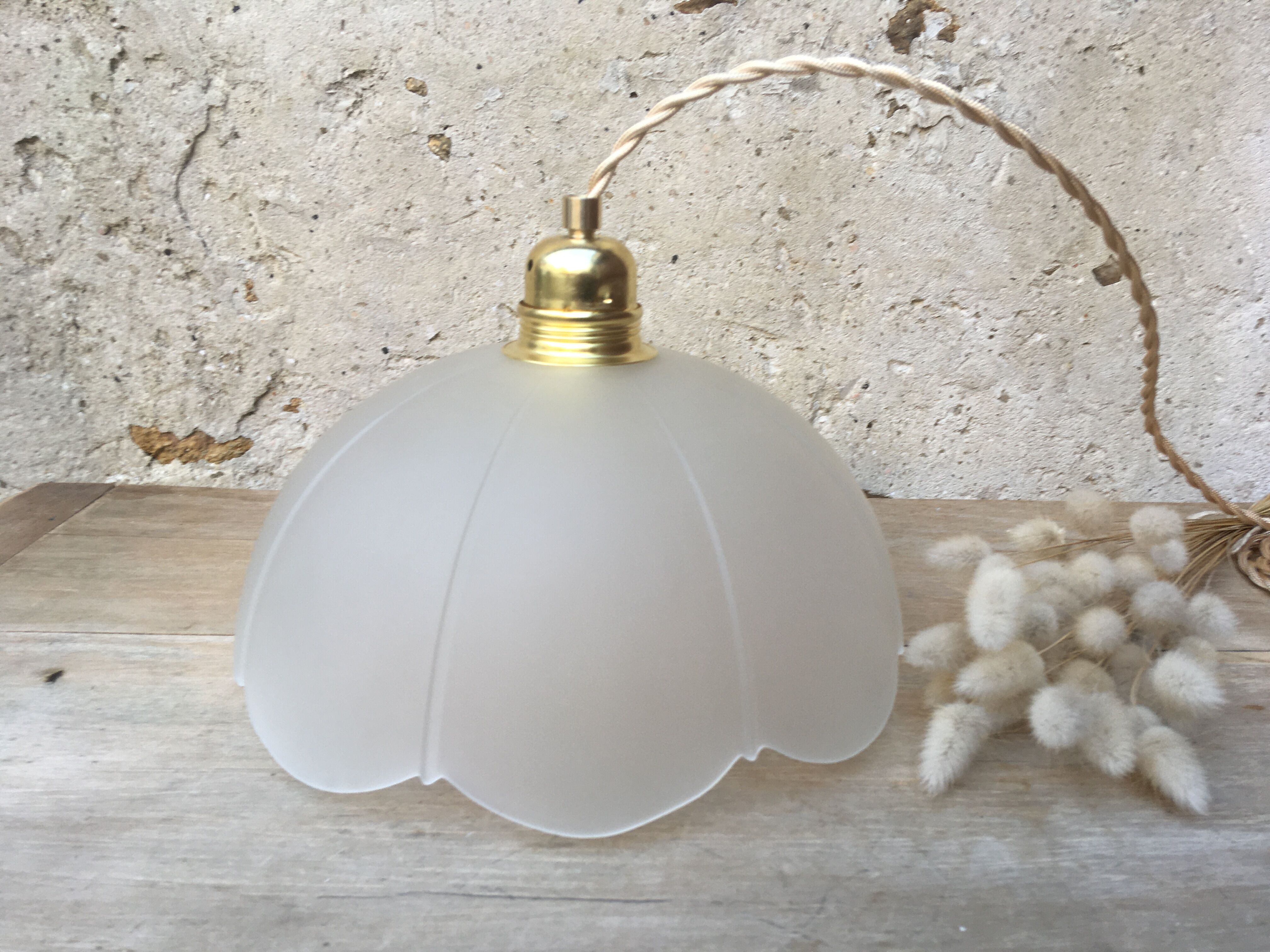 Vintage flower pendant lamp in frosted glass