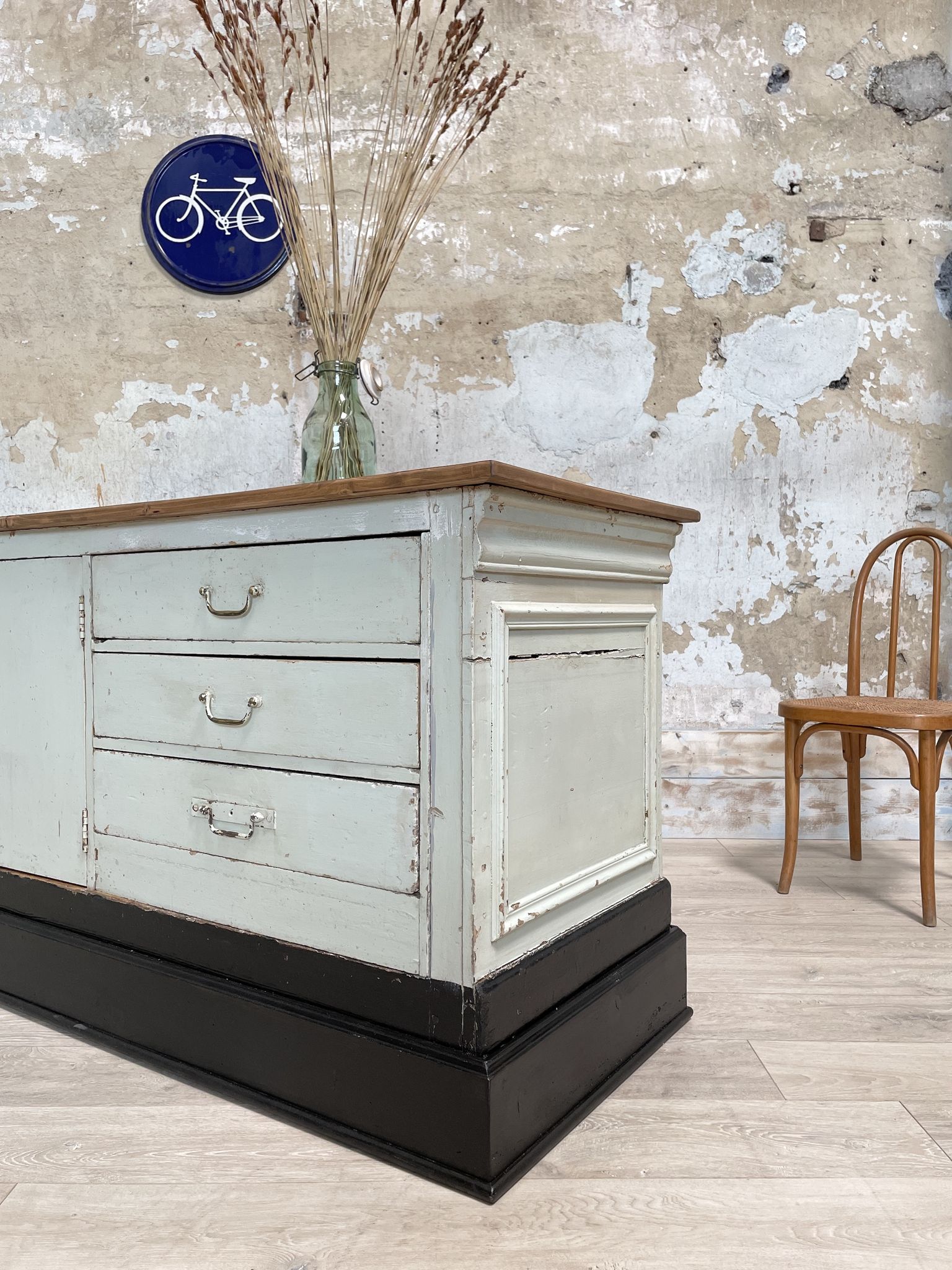 Bank counter furniture in patinated wood, circa 1900