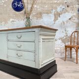 Bank counter furniture in patinated wood, circa 1900