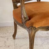 Vintage French Curry Velvet Cabriolet Armchair