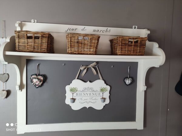 Etagère ancienne en chêne ''Jour de Marché'' blanche et taupe