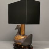 Vintage table lamp duck in pewter and gilded copper, patinated - 70s/80s - France