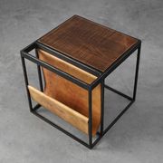 Mid-Century Magazine Holder in Metal, Wood and Leather, Belgium 1960s