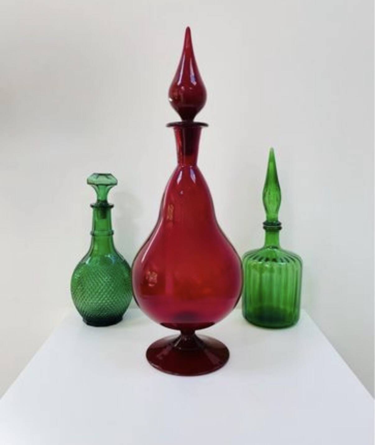 Large Empoli red blown glass carafe / Genie Bottle