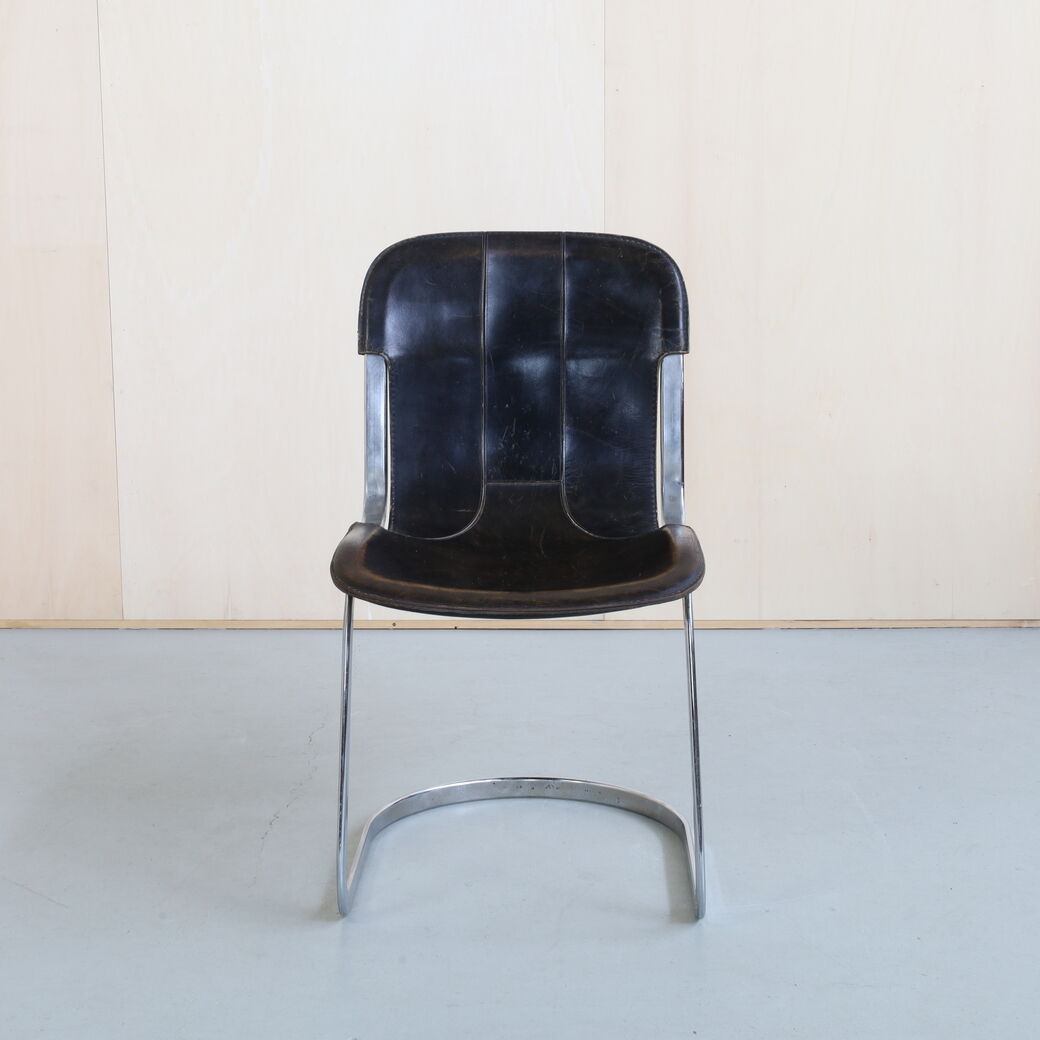 Chaise de salle à manger en cuir de Cidue, années 1970