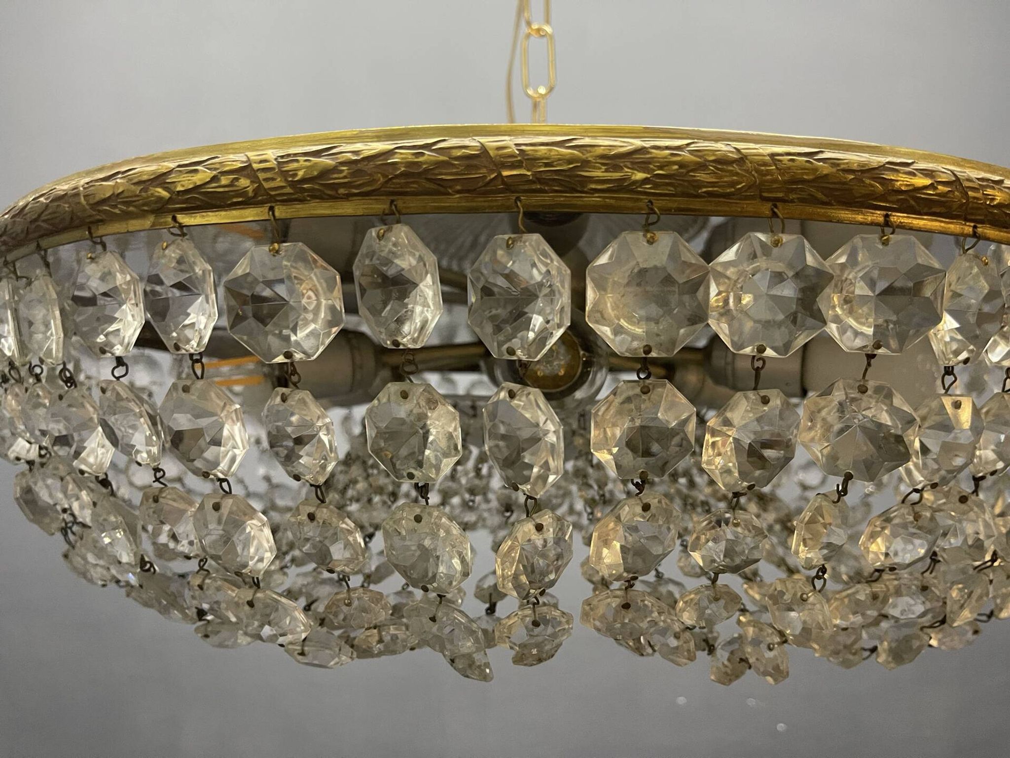 1960s Italian Crystal & Brass Chandelier – 6 Lights