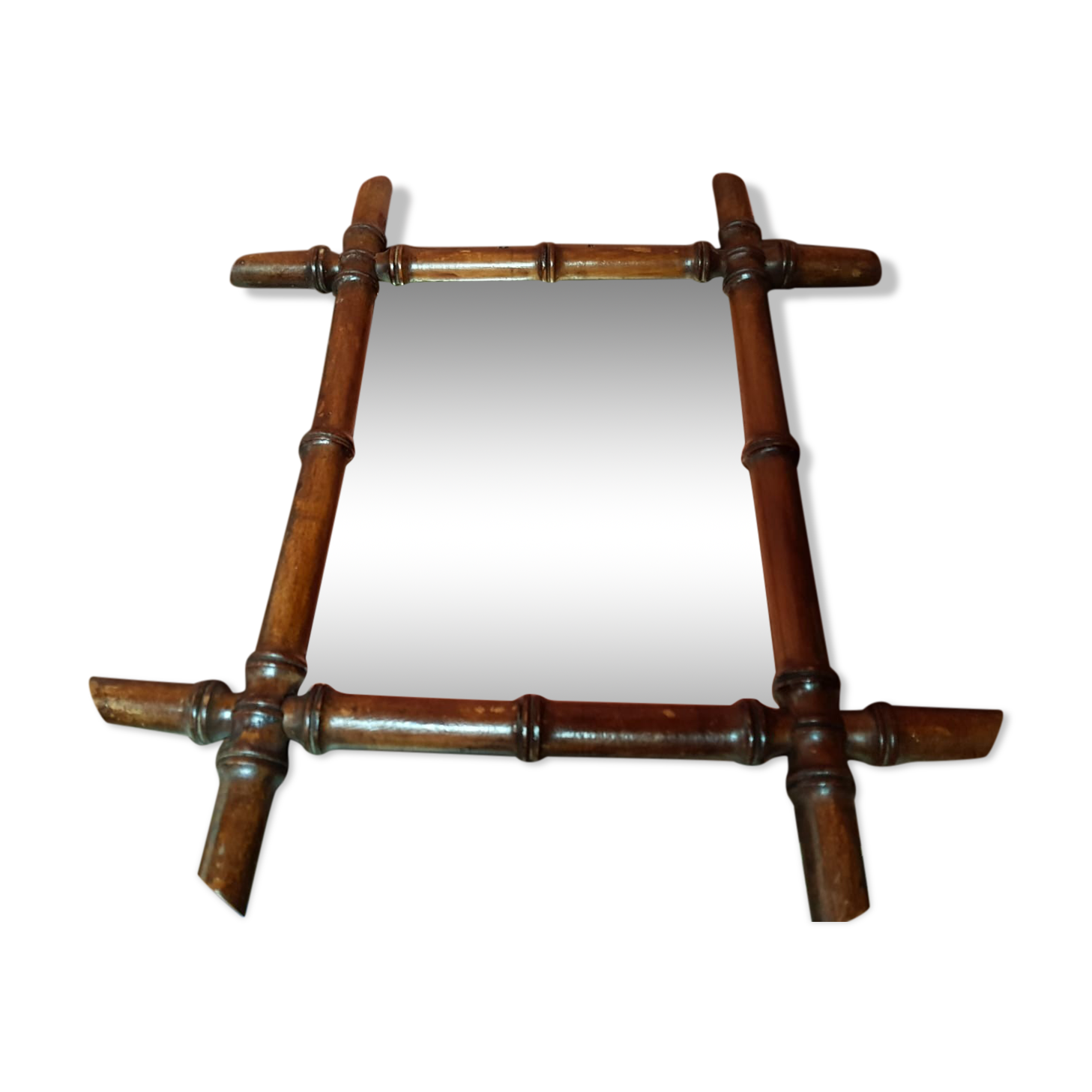 Old bamboo style wooden mirror decoration 43x48 vintage