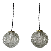 Pair of vintage molded glass round pendant lamps
