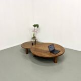 Duo of large modernist tripod coffee tables