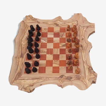 XLarge rustic wood chess game, 19.5-inch olive wood chess game