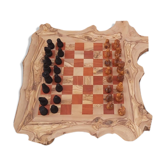 XLarge rustic wood chess game, 19.5-inch olive wood chess game