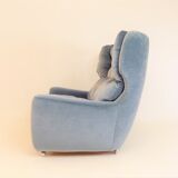 Ensemble de 2 fauteuils mohair bleu glacier Carl Straub