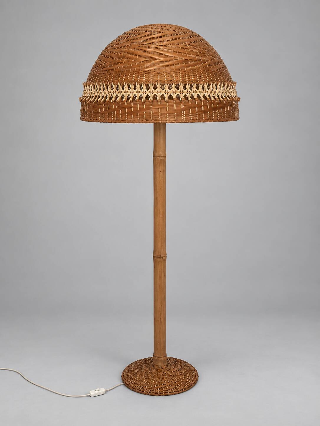 Bamboo and woven rattan floor lamp France 1970