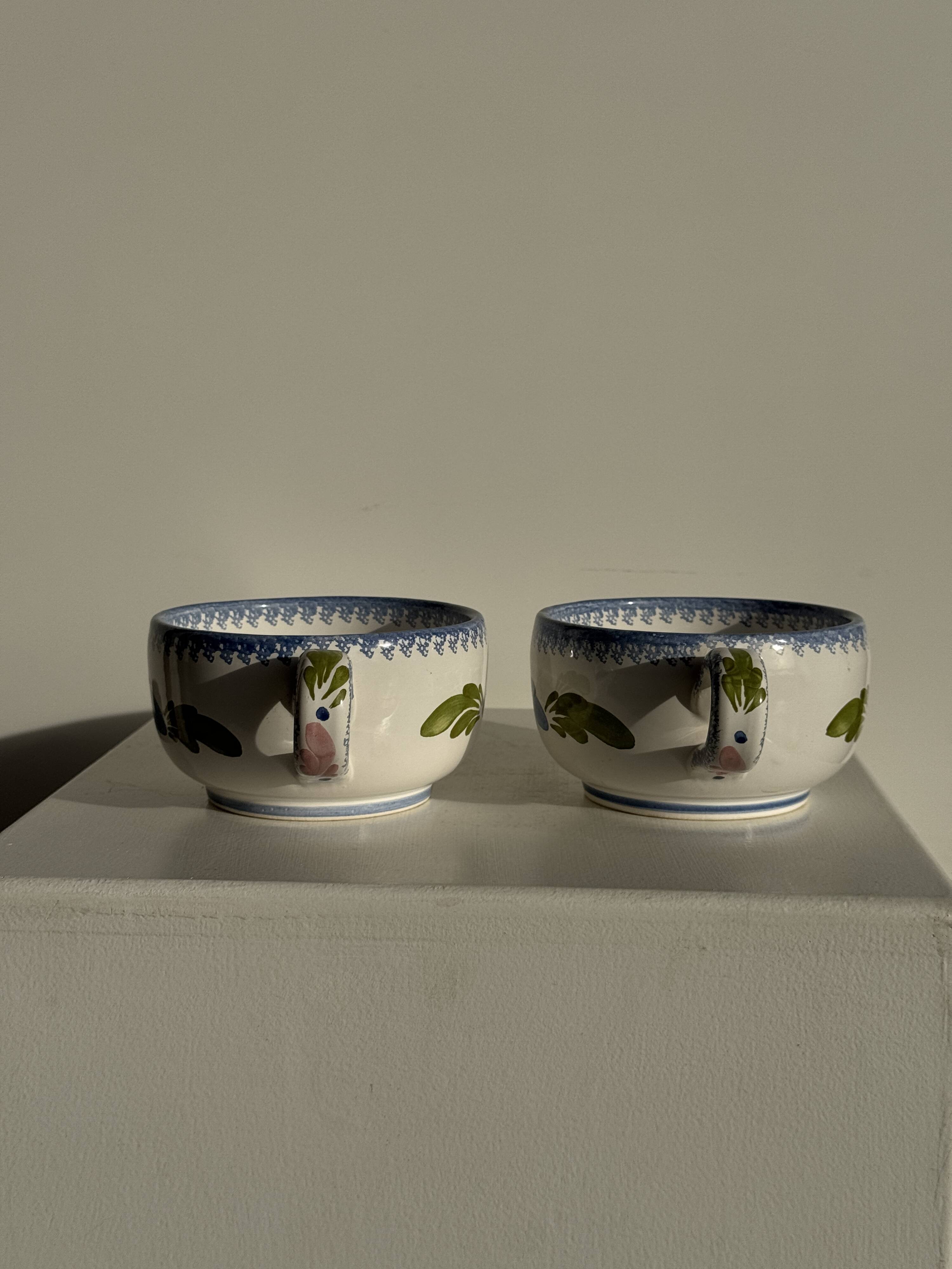 Set of 2 blue Quimper earthenware mugs H6.5 D15