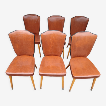6 chaises vintage en skaï marron