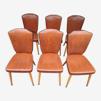 6 vintage chairs in brown skaï