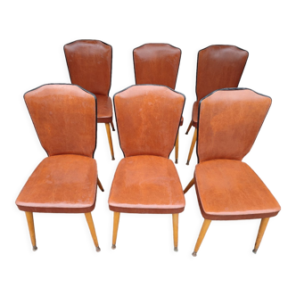 6 vintage chairs in brown skaï