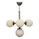 Czechoslovak Art Deco nickel chandelier with five opaline glass globes