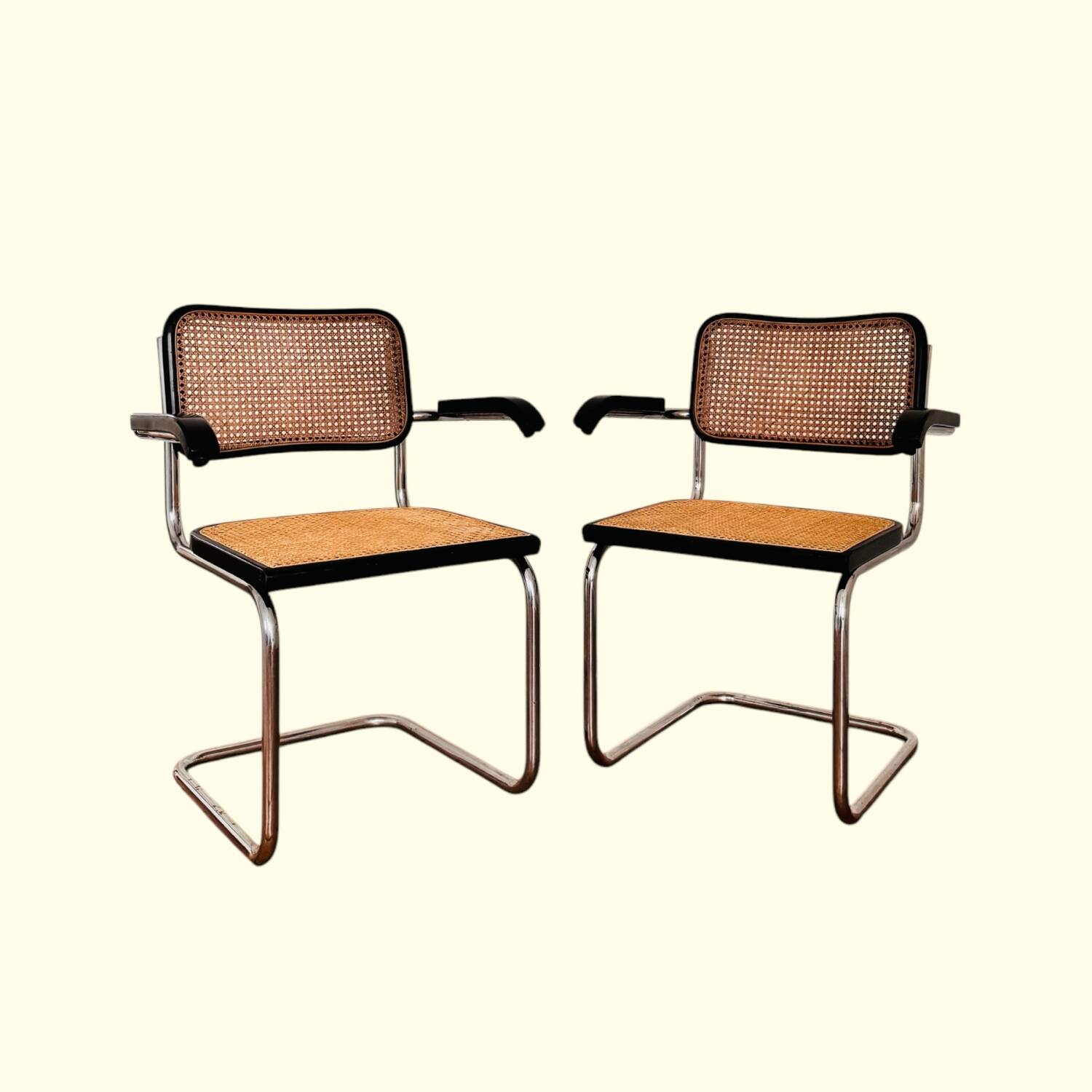 Pair of B64 armchairs with armrests Marcel Breuer