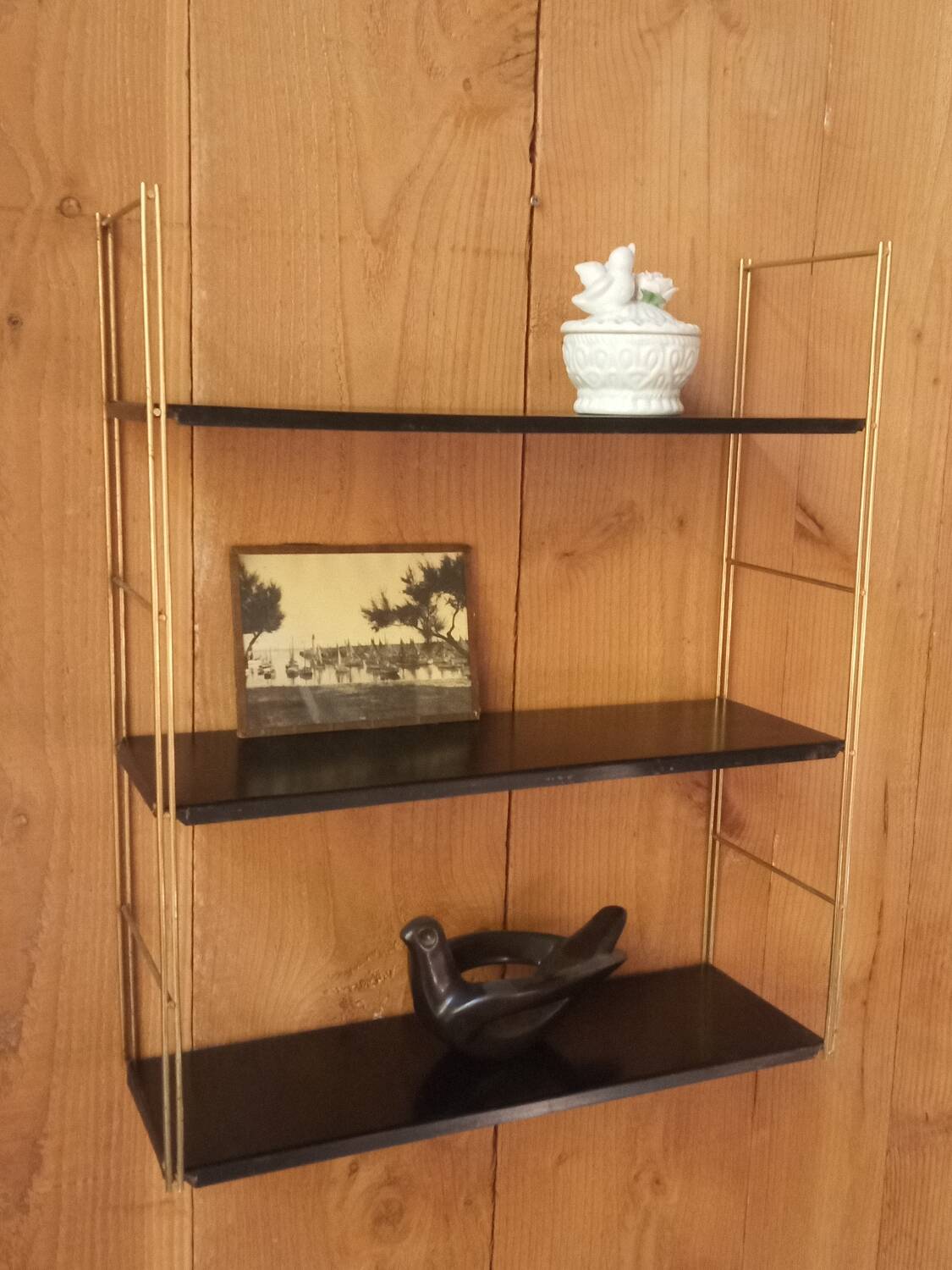String shelf in black metal, 1950s-60s