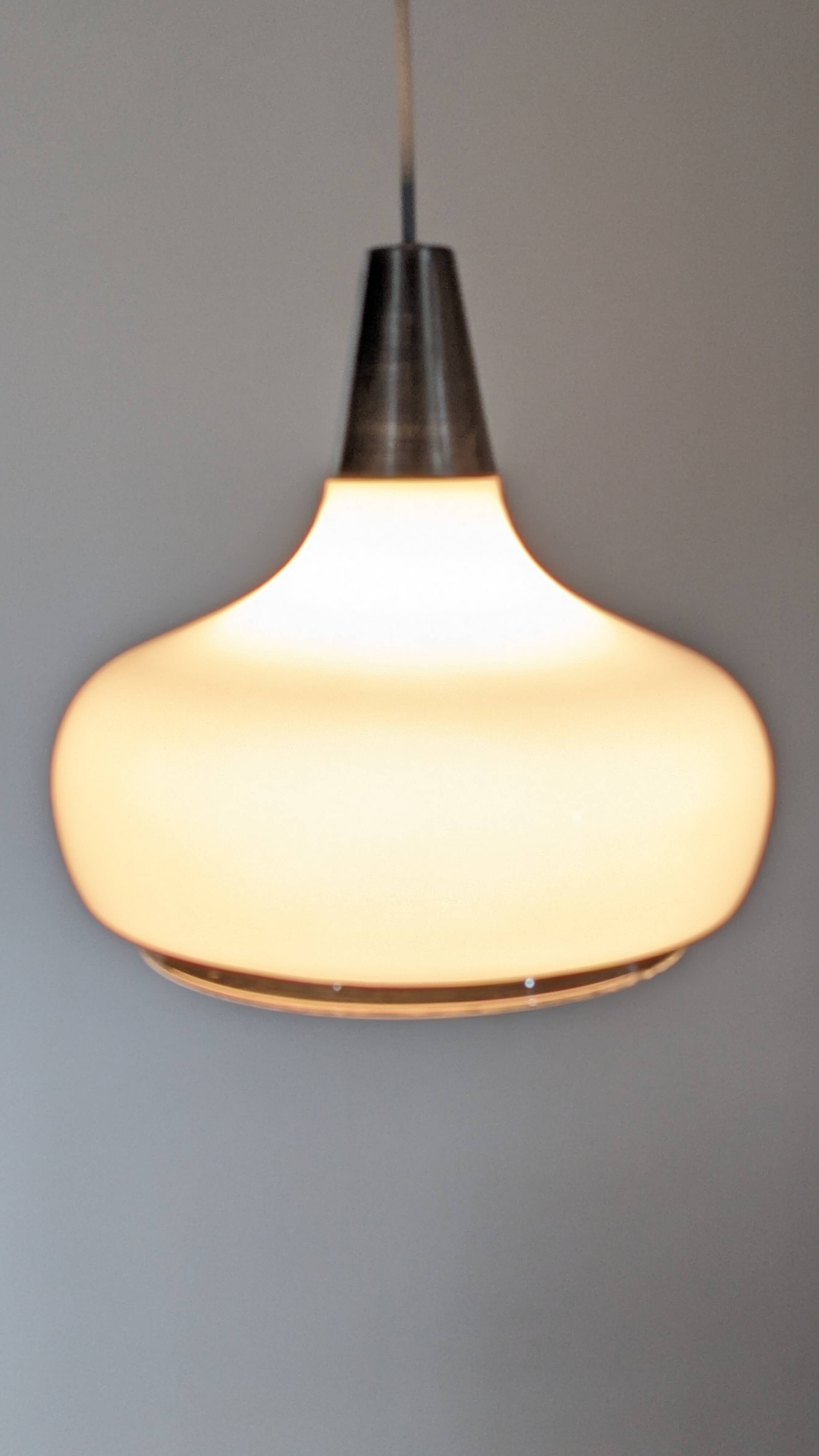 Water drop pendant light Space age in white opaline, France circa 1970.