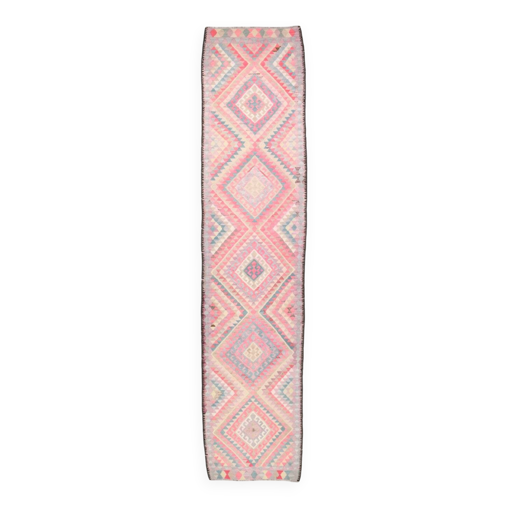 3x13 Soft Pink Turkish Vintage Runner Rug, 94x404Cm