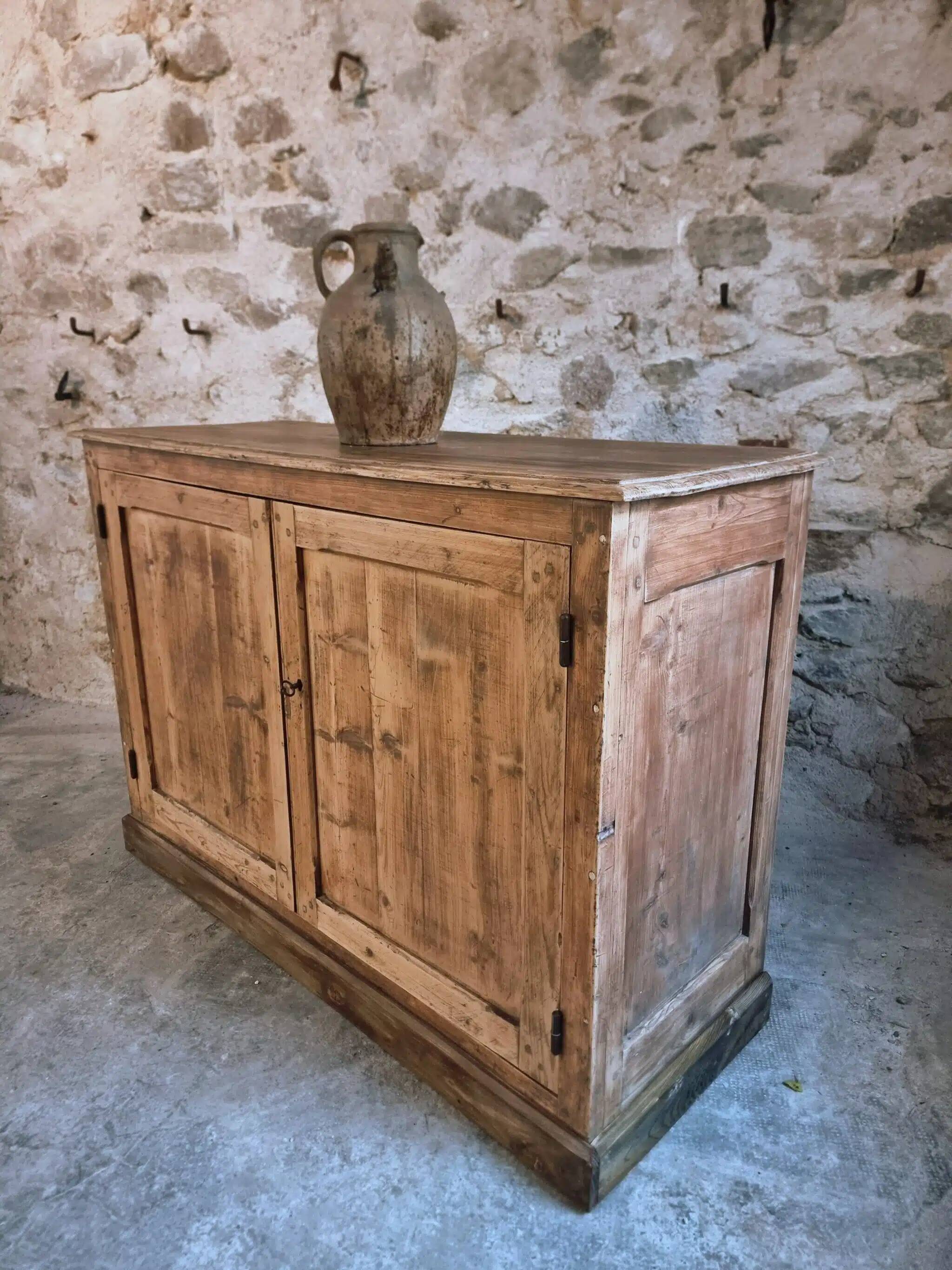 Antique French work cabinet in pine with two doors – rustic country style